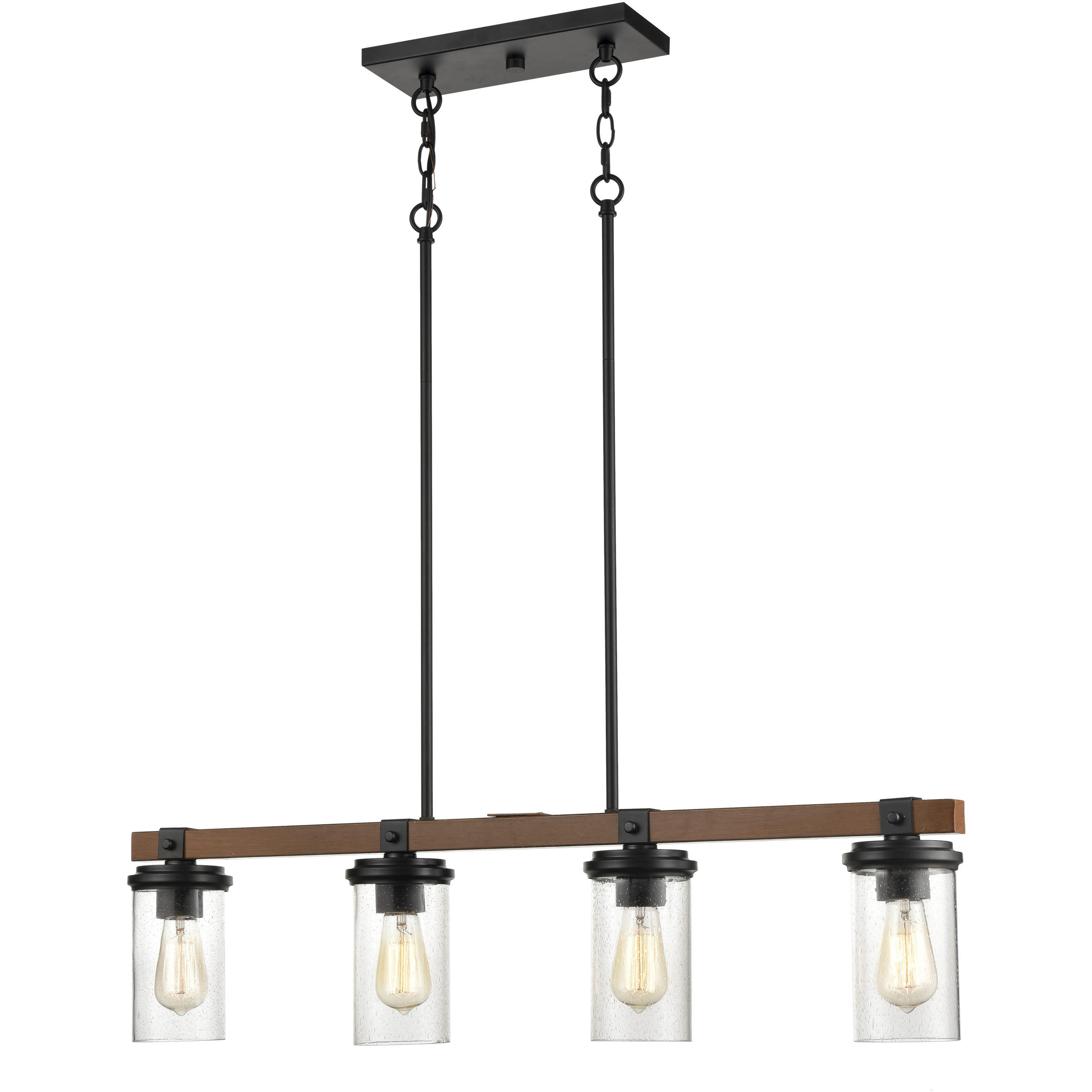 Taos 4 Light 36.5 inch Matte Black/Wood Grain Linear Chandelier Ceiling Light